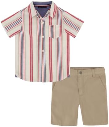 Tommy Hilfiger Boys' 2-Piece Long Sleeve Woven Shirt and Pants Set