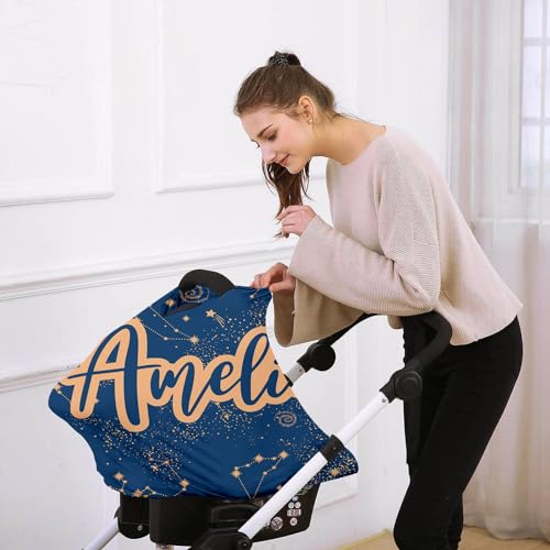 Image of Personalised Car Seat Cover for Girls and Boys - 7 in 1 Multipurpose Breast Feeding Cover, Nursing Cover, Peacock Blue Star Grocery Cart Cover - Birthday Gift for Babies
