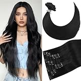 Newfeeling Black Clip in Hair Extensions Real Human Hair 15 Inch 75g Natural Human Hair Extensions Silky Straight Remy Human Hair Extension Clip ins for Women