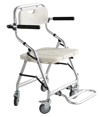 Silla de ducha ajustable con ruedas y taburete de baño portátil