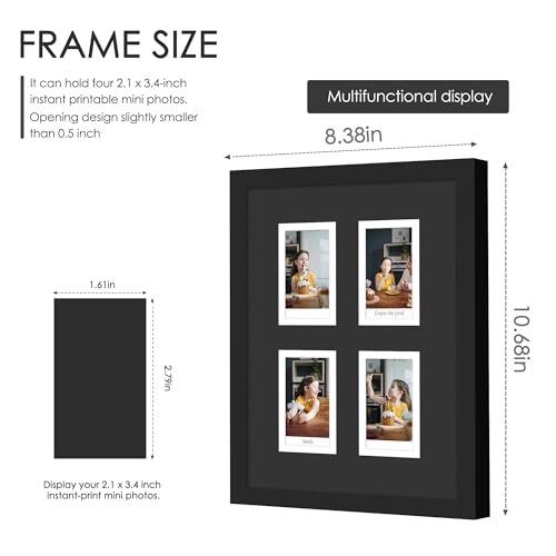 Image of DUENPY 7.2x9.5 Polaroid collage frame for Polaroid 2x3 Mini Instant Prints Photo with 4 Openings, Mini Picture Frames Wall Display with Polished Plexiglas Balck