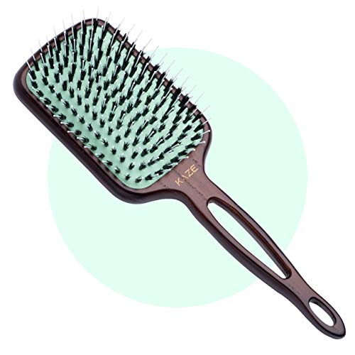 Professional Series Eco-Friendly Boar Bristle Paddle Hair Brush for Women by MINT | Durable Anti-Breakage Detangling Brush for All Hair Types | Hand-Crafted Wooden Handle with Washable Bristle Pad