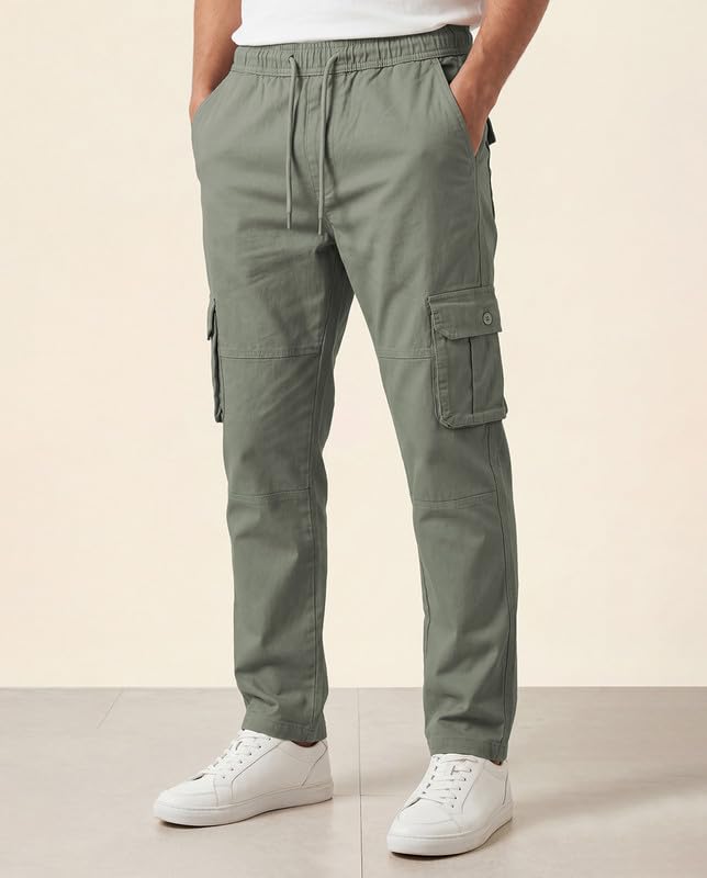 Image of WarriorWorld Men's Cotton Cargo Joggers - Greige