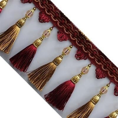 Elegant Beaded Tassel Fringe Trim - 1 Meter Decorative Sewing Ribbon for DIY Crafts, Lampshades, and Tablecloths(Wine Red)