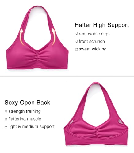 Image of OMKAGI Halter Sports Bras for Women Open Back Workout Bras Padded Yoga Bra Gym Tops