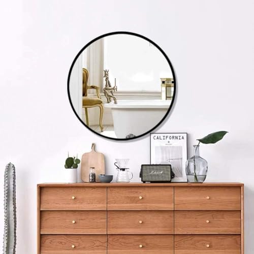 Image of The Arts Box Round Decorative Wall Mirror | Metal Finish Frame with Timeless Design for Bathroom, Living Room, Bedroom, Vanity Mirror (Black 18 Inch)