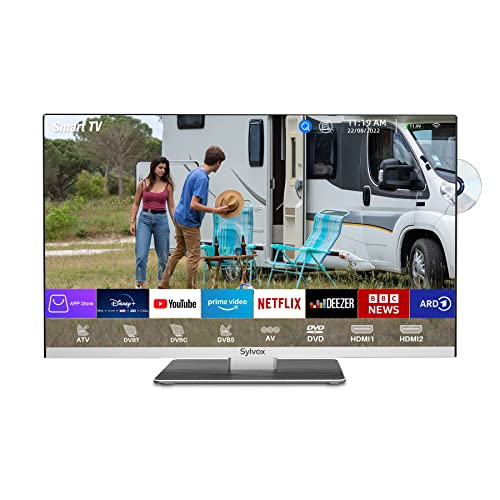 12V TV for Motorhomes, 24″ Smart Android TV with DVD Player, 12/24V