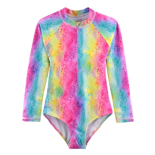 Image of Girls Swimsuits One Pieces Long Sleeve Swimwear UPF50+ Toddler Kids Zipper Sun Protection Bathing Suits Sizes 2-12