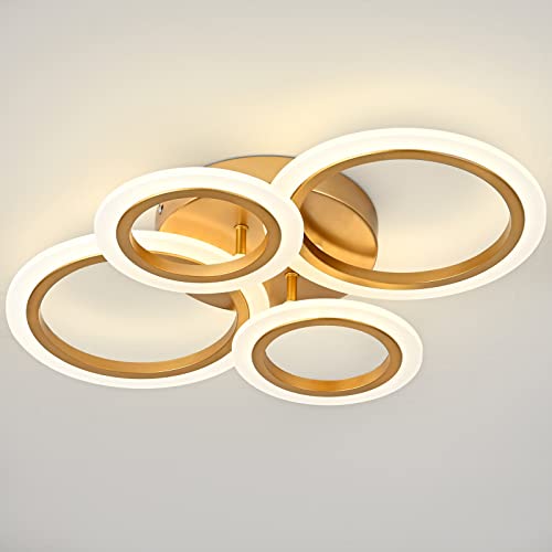 Vikaey Modern LED Flush Mount Ceiling Light, 4 Rings LED Gold Close to Ceiling Light, Lighting Fixture Ceiling Lamp for Kitchen, Living Room, Bedroom, Laundry Room, 4000K Not dimmable