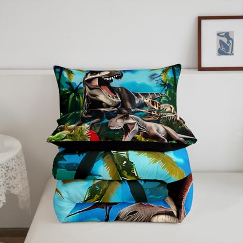 Image of Feelyou Dinosaur Dino Jungle Comforter Set King Size Boys Girls Bedding | Children Wild Animal All Season Breathable Soft Duvet Set Quilt Set Room Decor Microfiber 3Pcs Warm Cozy Lightweight