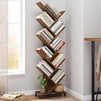 FAVOOSTY Tree Bookshelf Tall, 10 Tier Floor Standing Bookcase, Corner Shelf with Wooden Shelves for Living Room, Bedroom, Home, Office