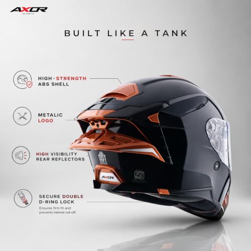 Image of Axor Brutale Corsa Helmet - Dual Spoiler | ECE 22.06, ISI & DOT Certified | Race-Ready Fit with D-Ring & UV-Protected Visor-Black Gold Orange, Size:M