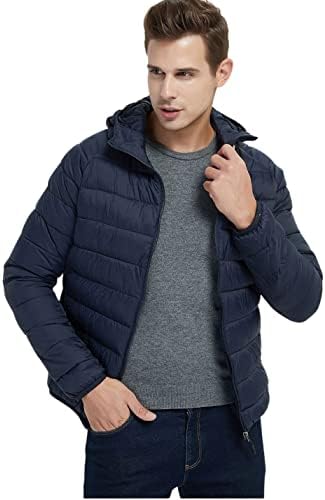 Kinkia Men's Lightweight Puffer Jacket Ultra Soft Warm Waterproof Quilted Hooded Outwear Coat (KK0437-Blue-XS)