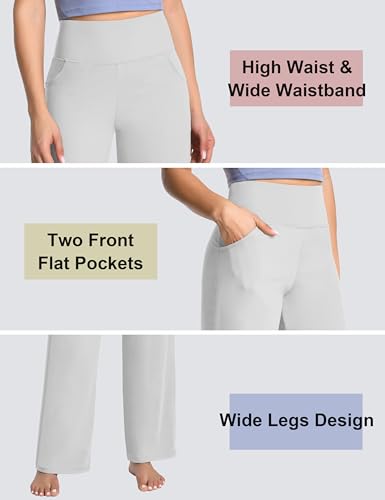 Image of BUBBLELIME Women High Waist Wide Legs Yoga Pants Loose Sweatpants Pockets | 29 inch /31 inch /33 inch /35 inch /37 inchInseam,2 Styles / Dress /Basic,Lounge,Comfy,Stretch Casual Work