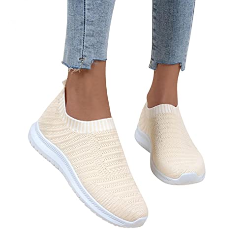 Sunnyuk 2022 - Zapatillas de deporte para mujer, informales, transpirables, cómodas, de lona, para el tiempo libre, para correr, para ir al gimnasio, para ir al gimnasio o al aire libre., beige, 38 EU