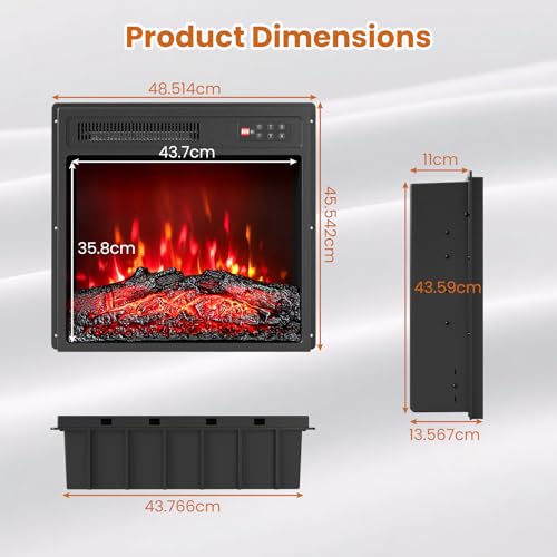 Inserto de chimenea eléctrica empotrada de 18" con calefactor de 750W y 1500W 8