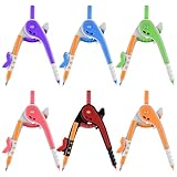 6 Packs Math Geometry Compass Bulk 6 Inch Colorful Basic Precision Tool for Student Plastic Scale Alarm Drawing Compass with Pencils for Drafing Office Home School Supplies (6)