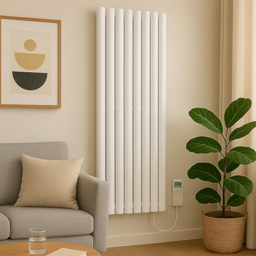 Greenedhouse 1800 H x 420 W Electric White Single Panel Vertical Oval Tube Radiator Tall Column...
