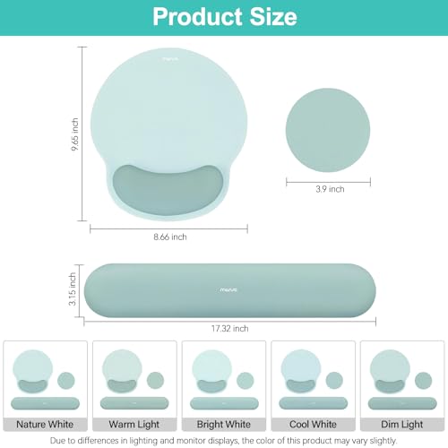 Image of MOSISO Wrist Rest Support for Mouse Pad&Keyboard Set, Circle Curved Ergonomic Mousepad&Coaster Non-Slip Base Home /Office Pain Relief&Easy Typing Pad with Soft Cloth&Raised Memory Foam, Aquamarine
