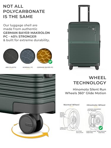 Image of EUME Aerotop Checkin Trolley Bag Medium | Space Saving Top Open Suitcase | Expandable Hardshell Polycarbonate Luggage | TSA Lock, Anti Theft Zipper, Super Silent Wheels | 78L Pine Green