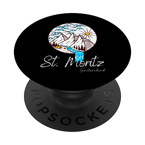 St. Moritz Souvenir Switzerland PopSockets Swappable PopGrip, Black