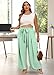 Lastshe Women's Plus Size Pants Wide Leg Work Casual Palazzo Flowy Elastic High Waisted Tie Knot Front Pleated Trousers with Pockets, Light Green, 3X