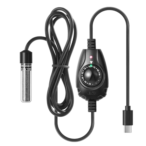 FEDOUR Mini Type-C Aquarium Heater, Small Adjustable Heater with External Controller for up to 2.5Gallon Small Fish Tank, Nano Fish Tank Heater, Betta Heater for Fish Bowls