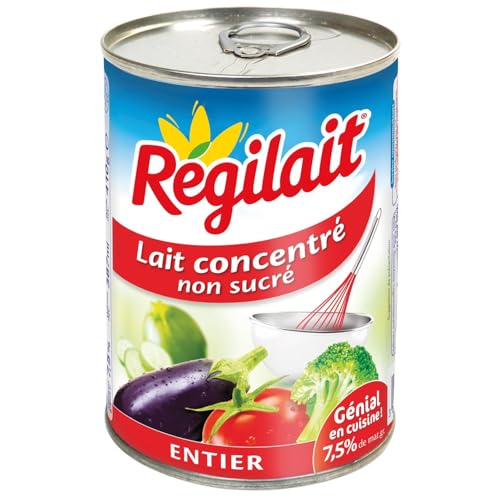 Lait concentré non sucré entier Régilait onctueux en boîte de 410g pour vos recettes - Lot de 4
