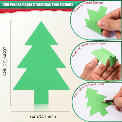 MixTeach 360 peças recortes de árvore de natal papel formato de árvore de natal verde árvore de nata