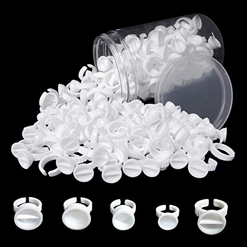 Quewel Glue Rings Small Seperated 350 PCS Lash Extension Tattoo Glue Pigment Ink Rings Holder Nail Makeup Disposable Plastic White 5 Styles 200 Pcs,350Pcs,650Pcs (Small Seperated, 350 PCS)