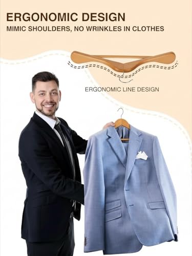 Image of Ginoya Brothers Wide Shoulder Wooden Hangers, Suit Hangers with Non Slip Pants Bar, Smooth Finish 360 Swivel Hook Solid Wood Coat Hangers for Dress, Jacket, Heavy Clothes Hanger. (2)