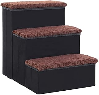 PawHut Pet Stairs Washable Fleece Faux Suede Cover 3 Step Dog Cat Toy Portable Mobility Assistance 41 x 19cm Black