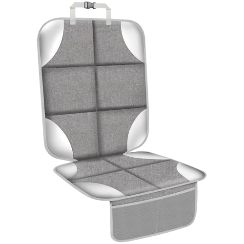 Image of Car Seat Protector for Child Car Seat, 600D Fabric Carseat Seat Protectors, Seat Protector Under Baby Pet Car Seat with Upgraded Non-Slip Backing, Mesh Storage Pockets, Silver-Gray, 1PCS