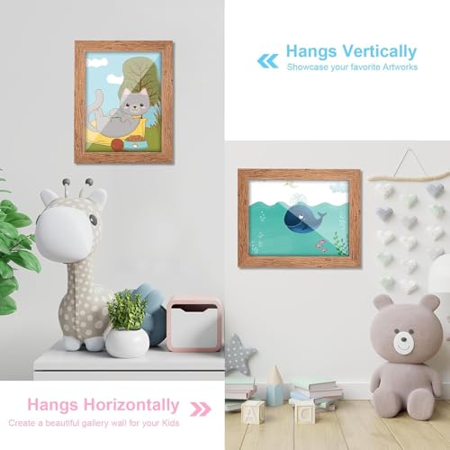 Image of GULETHUN [2-Pack] Kids Art Frames, 9x12 Front Opening Kids Artwork Frames Changeable, Dark Wood Grain Artwork Display Storage Frame for Wall, Holds 50 Pcs, for 3D Picture, Crafts, Children Drawing