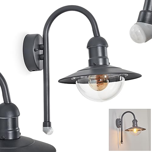 Außenwandleuchte Elima, Wandlampe mit Bewegungsmelder aus Metall/Kunststoff in Anthrazit/Klar, Wandleuchte im Retro/Vintage Design, Außenleuchte...