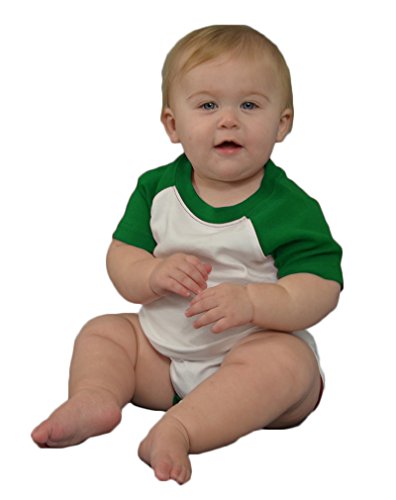 Monag Short Sleeve Raglan Baby Bodysuit, Cotton Baby Bodysuit 3-6M White/Kelly Green