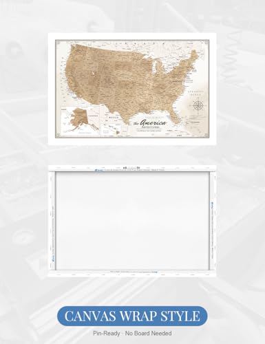 Image of IPIC - Canvas USA Maps for Wall Decor, Push Pin Map Decor to Mark Travels, USA Travel Map Print for Home, Office, Study, and RV, Ready to Hang