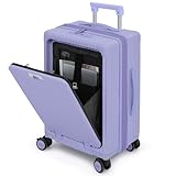 Nobl Travel Carry On Expandable Luggage, Noble Aluminum Frame PC Hard Shell Suitcase, 22.5”x14.2”x9.8” Airline Approved, 360° Spinner Wheels, TSA Locks, USB Charging, Cup & Phone Holder - Lavender