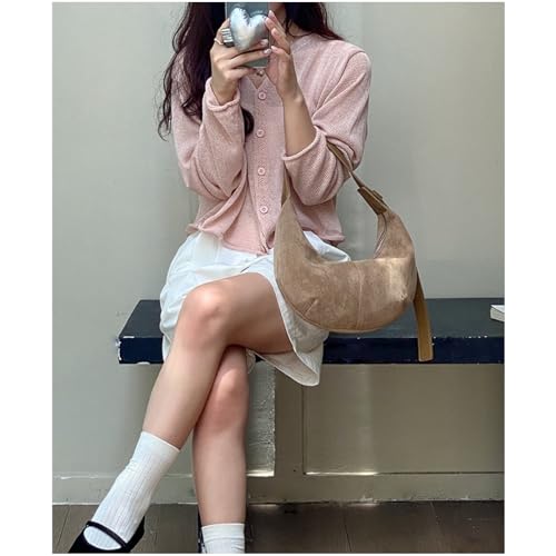 Bolso pequeño de ante para mujer estilo media luna miniatura 5