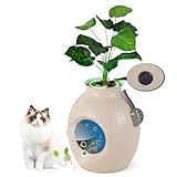 Tangkula Hidden Litter Box Plant, Cat Litter Box Enclosure Furniture with Odor Removal System, 4 Modes Lights, Artificial Plant, Pebbles, Door, Scoop, Planter Litter Box for Large Cats, Easy to Clean