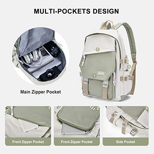 Coowoz School Bag Lightweight Casual Daypack College Laptop Backpack For Men Women Water Resistant Travel Rucksack For Sports High School Middle Bookbag For Girls(Gray Green White) #TOP3