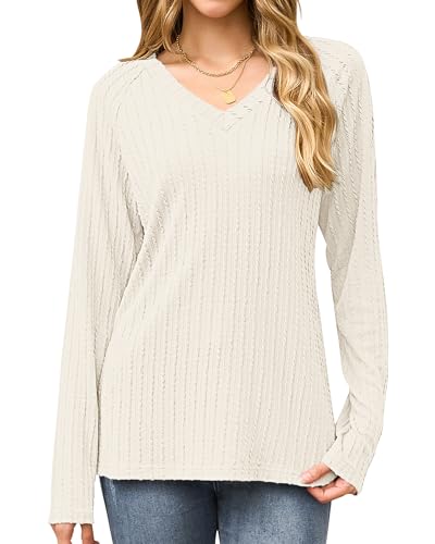 AUSELILY Womens Long Sleeve Shirts Casual V Neck Lightweight Pullover Tops 2025 New3