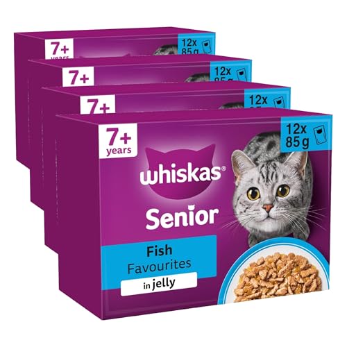 Image of WHISKAS 7+ Cat Pouches Fish Favourites in Jelly 12 x 85 g (Pack of 4)