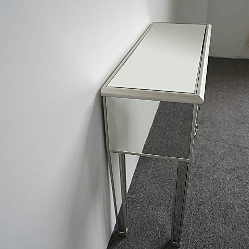 Small Mirror Console Tables, Vanity Mirror Makeup Table Set, Mirrored Vanity Table Desk, 2 Drawer Media Console Table For Women Home Office Smooth Finish Crystal-Style Knobs (Silver+5 Drawer) #TOP3