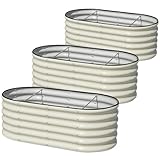 SnugNiture 3 Pcs 4x2x1.5ft Raised Garden Bed Outdoor, 17' Tall Galvanized Metal Planter Box, Oval Raised Garden Bed Kit for Planting Vegetables Plants Fruits, Beige White