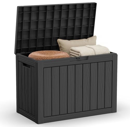 Image of 45 Gallon Outdoor Storage Box - Deck Box Waterproof Patio Furniture, Garden Tools, Cushions, Pool Accessories Outside Storage Resin Box,BLACK