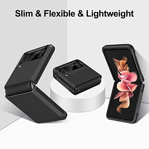 Samonpow For Samsung Galaxy Z Flip 3 Case, Z Flip 3 Case With Upgraded Hinge Protection Dual Layer Hard Pc Soft Tpu Bumper Full Body Shockproof Flip 3 Phone Case For Galaxy Z Flip 3 5G Case - Black #TOP4