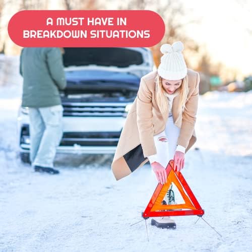 Xtremeauto Warning Triangle Road Safety Emergency Breakdown Essential Car Kit Reflective Emergency Triangle Car, Complies With European Standard ECE R27, French Driving Warning Triangle Sign (2 Pack)