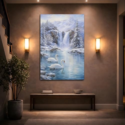 Tableau bleu et white au-dessus du canapé pour ambiance cosy