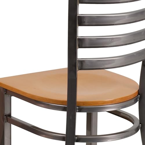 Image of Flash Furniture HERCULES Series Clear Coated Ladder Back Metal Restaurant Chair - Natural Wood Seat